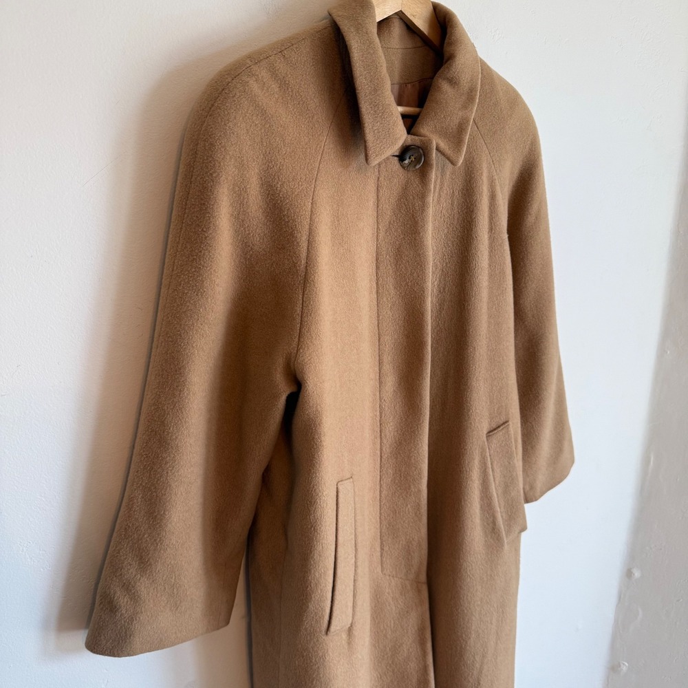 Vintage Fleurette 100% Camel Hair Coat Tan Longline ILGWU Nordstrom Minimalist L - Picture 4 of 16